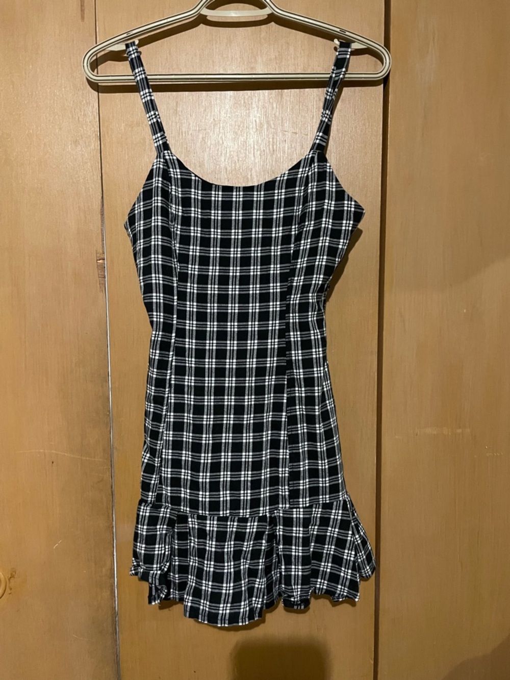 PrettyLittleThing Black and White Plaid Strappy Mini Dress